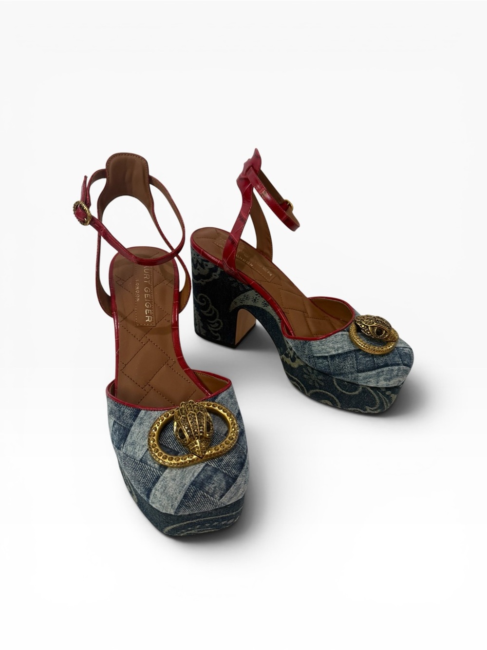 NEW $218 Kurt Geiger Kensington Denim Platform Heel US 11 EU 42 Crystal Sandals